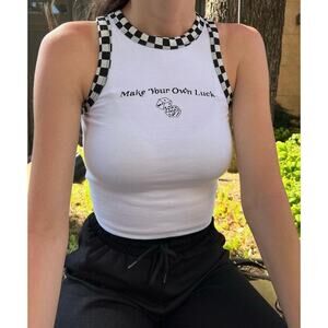 Make your own luck graphic dice white ribbed crop top racer back size medium​​​